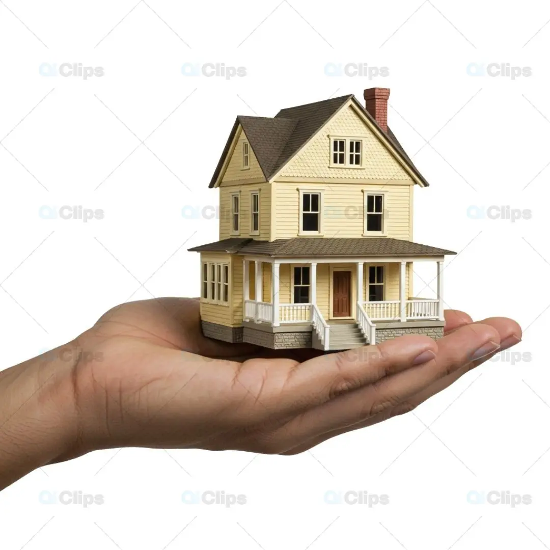 Miniature Victorian House Model Held in Open Palm