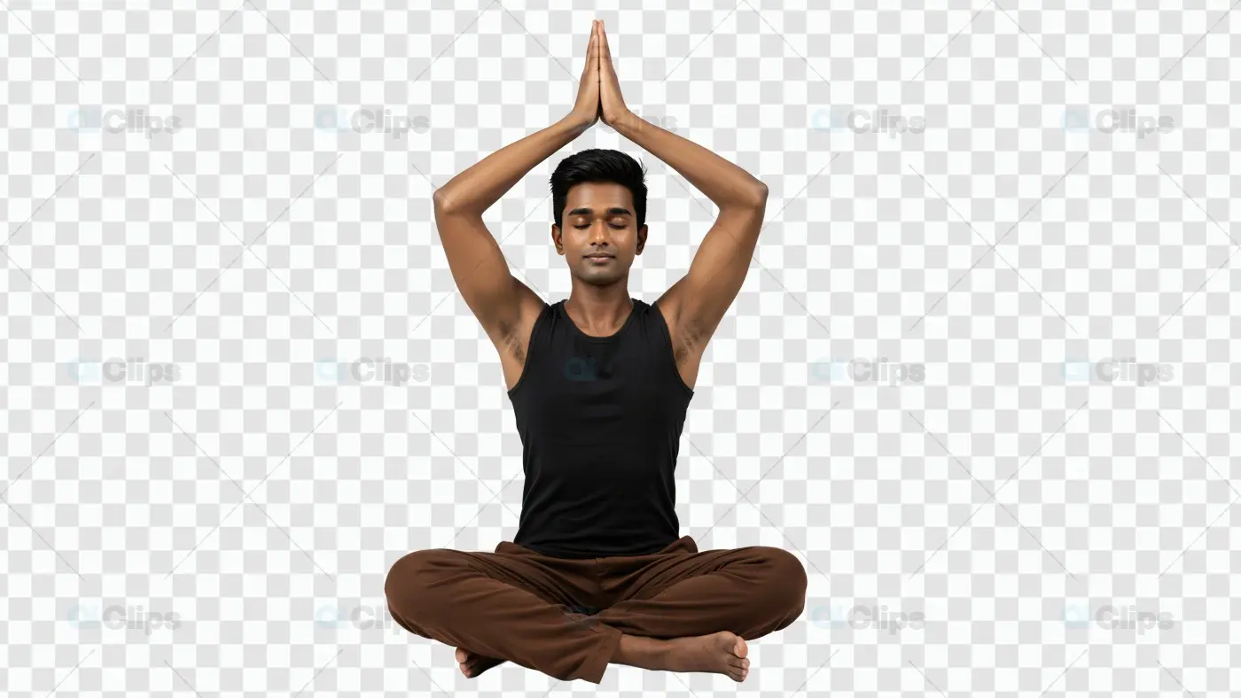 Serene Yoga Meditation Pose with Raised Prayer Hands