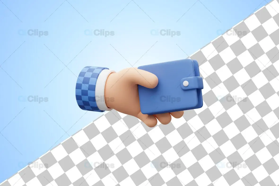3D Hand Holding Closed Wallet Illustration