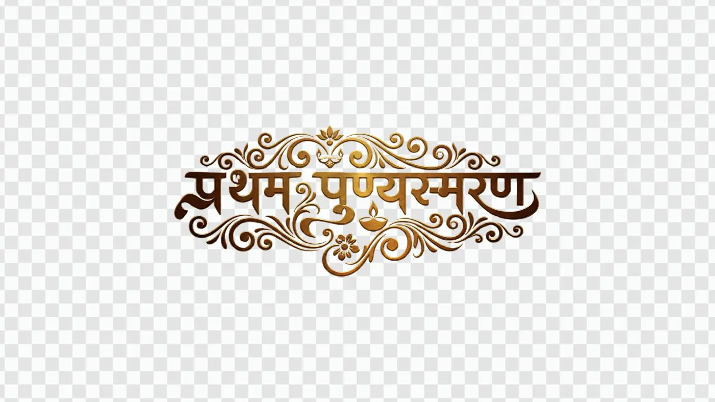Ornate Golden Pratham Punyasmaran Hindi Calligraphy Clipart PNG