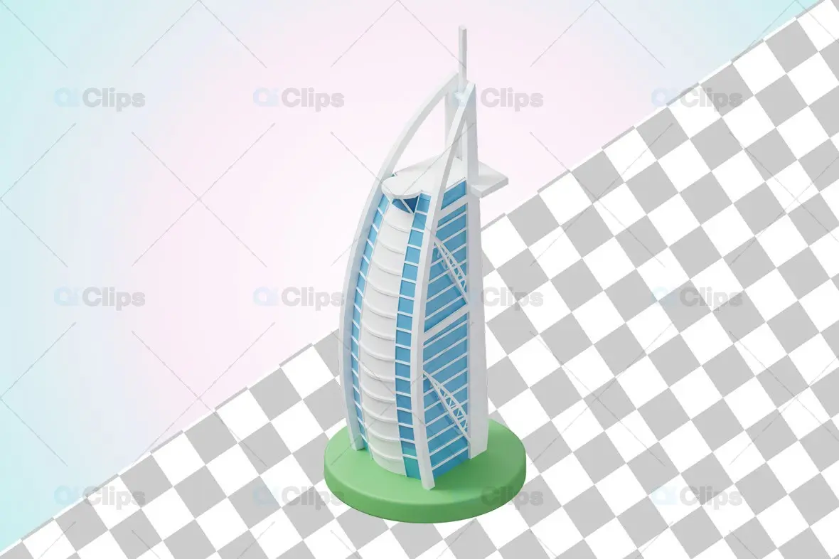 3D Burj Al Arab Hotel Architectural Model on Circular Base