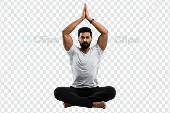 Yoga Meditation Pose with Raised Prayer Hands on Transparent Background