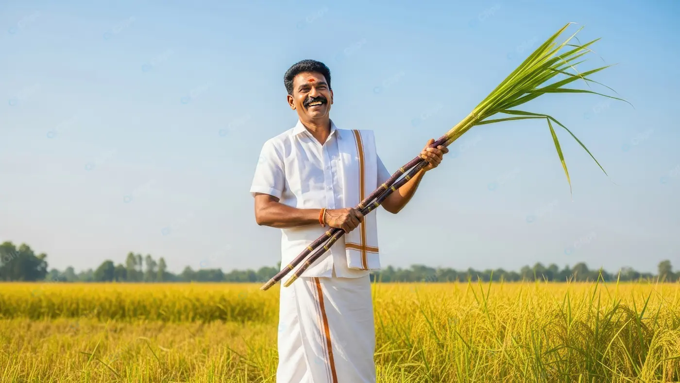 Joyful Farmer with Sugarcane Harvest
