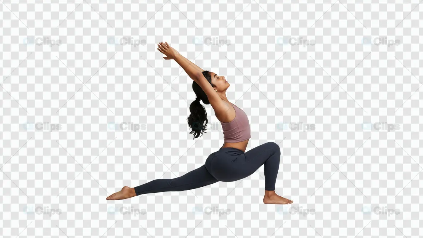 Advanced Yoga Crescent Lunge Backbend Pose on Transparent Background