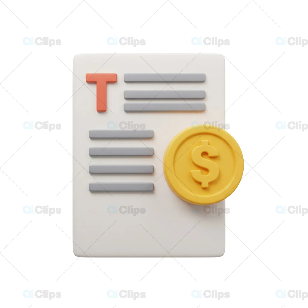 3D Financial Document with Dollar Coin Icon