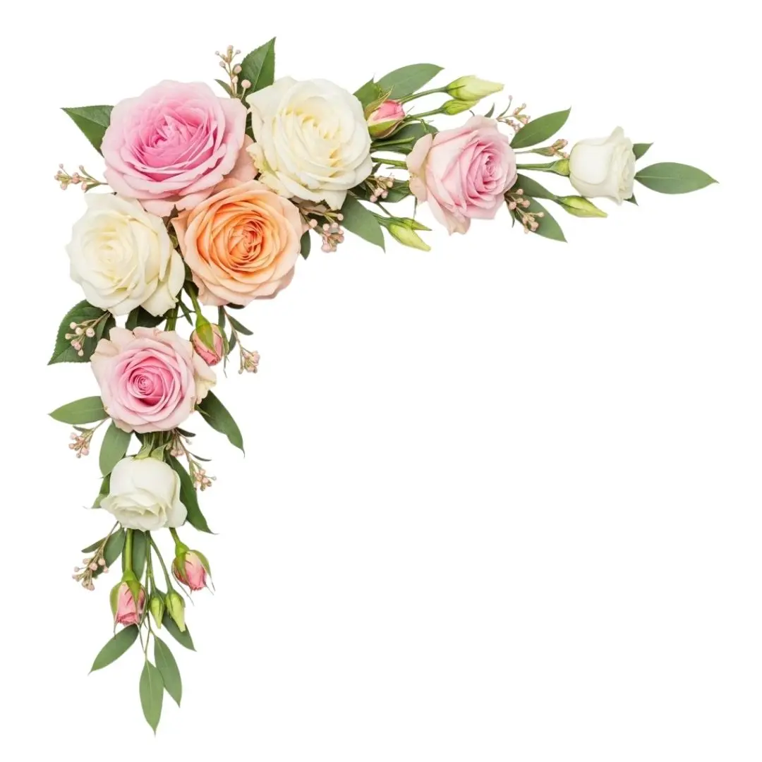 Beautiful Pink Peach Roses Floral Corner Element PNG
