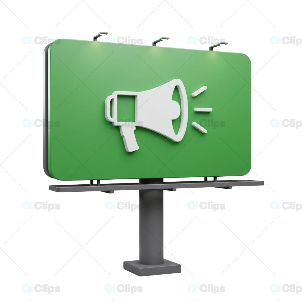 Green Billboard with Megaphone Icon 3D Illustration
