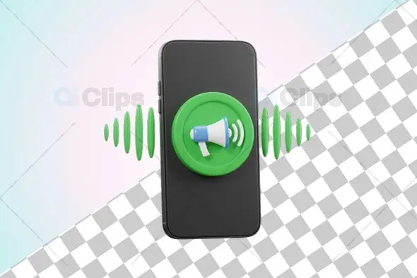 3D Smartphone with Megaphone Icon and Sound Waves