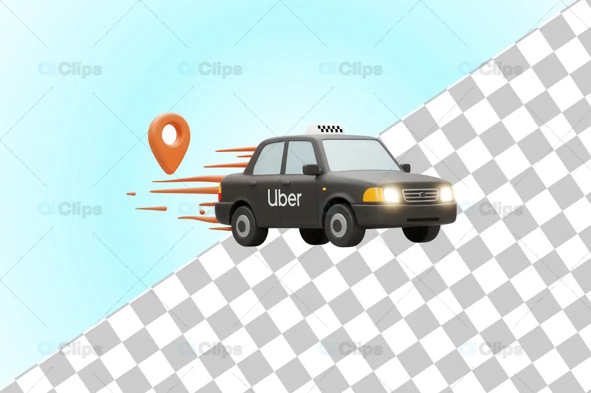 3D Uber Taxi with Speed Effect and GPS Icon