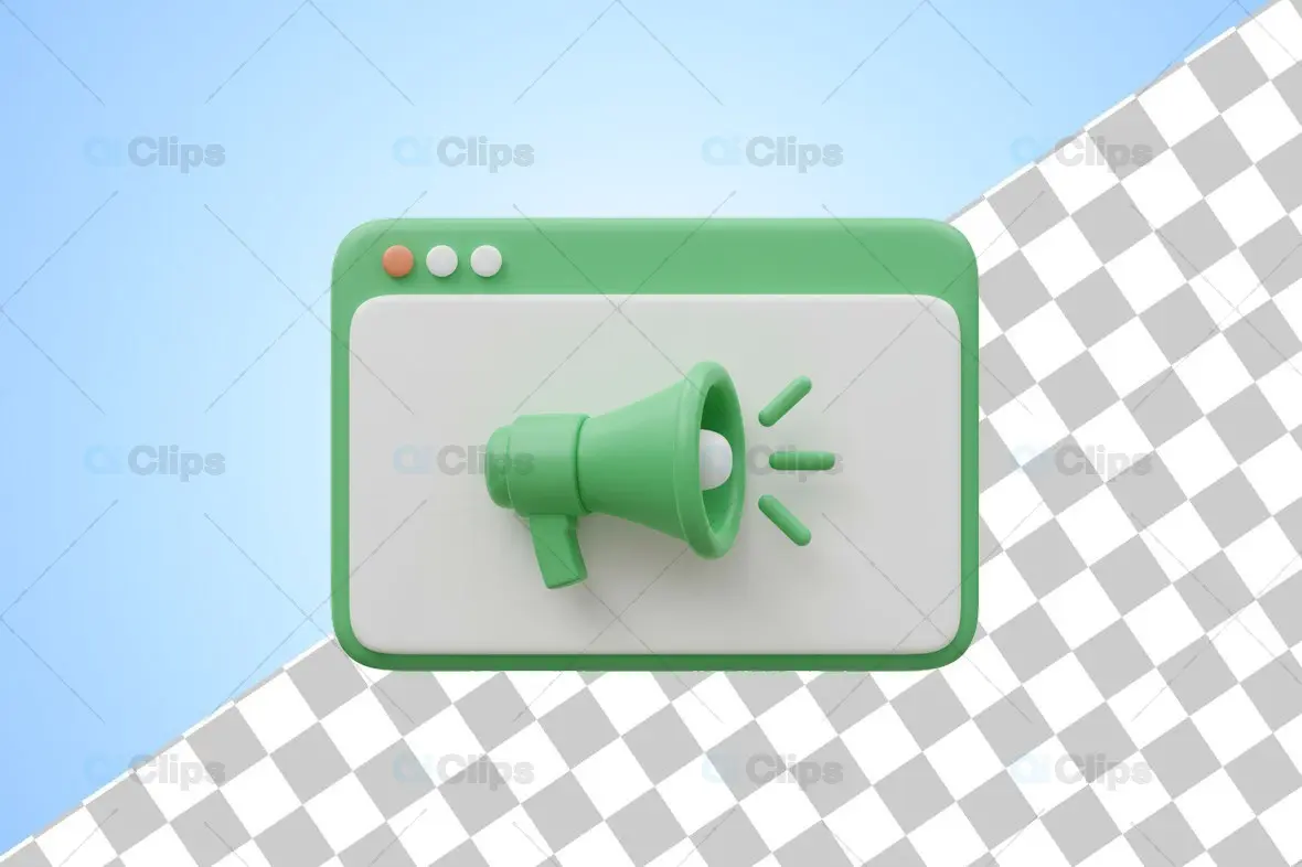 3D Mint Green Megaphone in Browser Window Interface