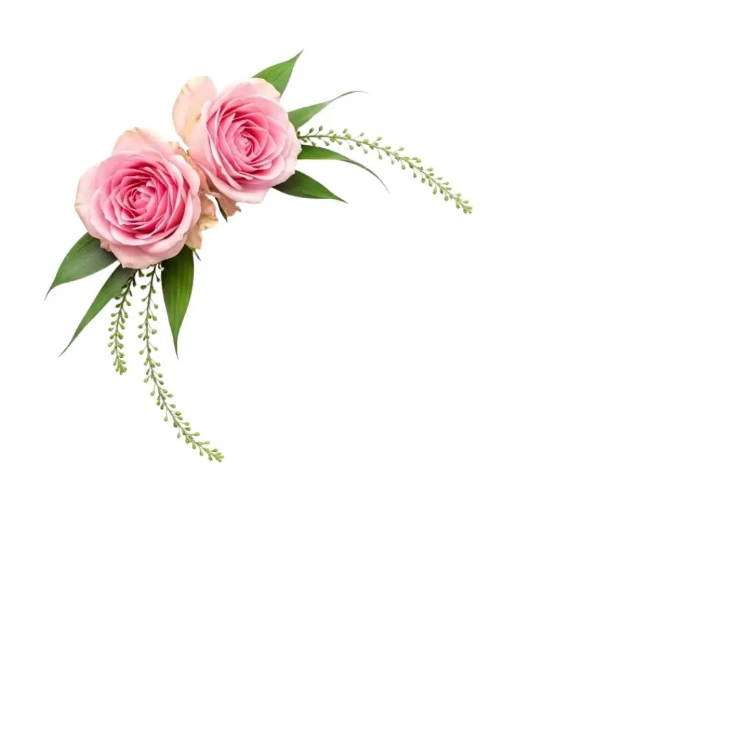 Elegant Pink Rose Floral Corner Arrangement Clipart PNG