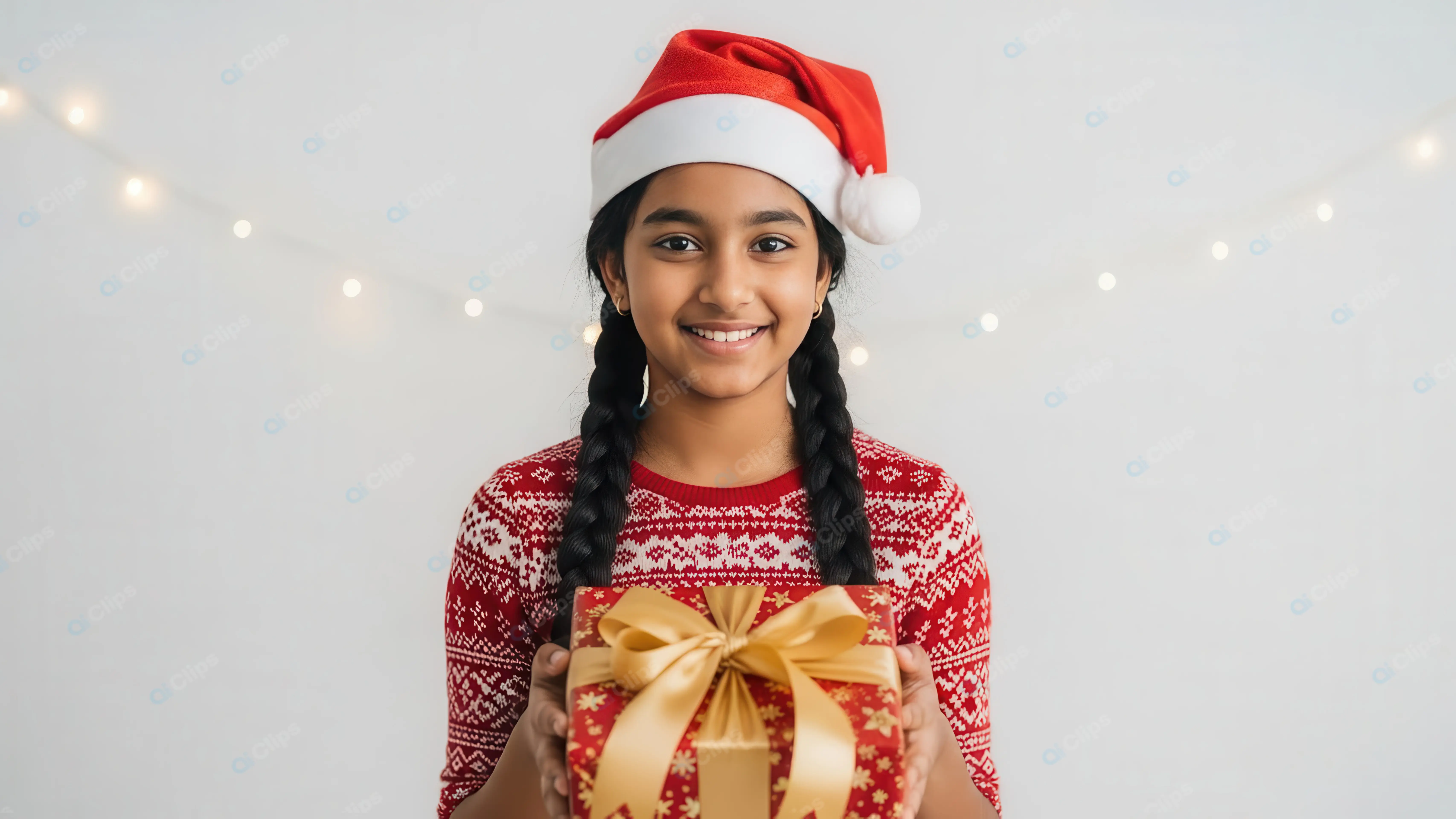 Cheerful Indian Girl with a Christmas Gift