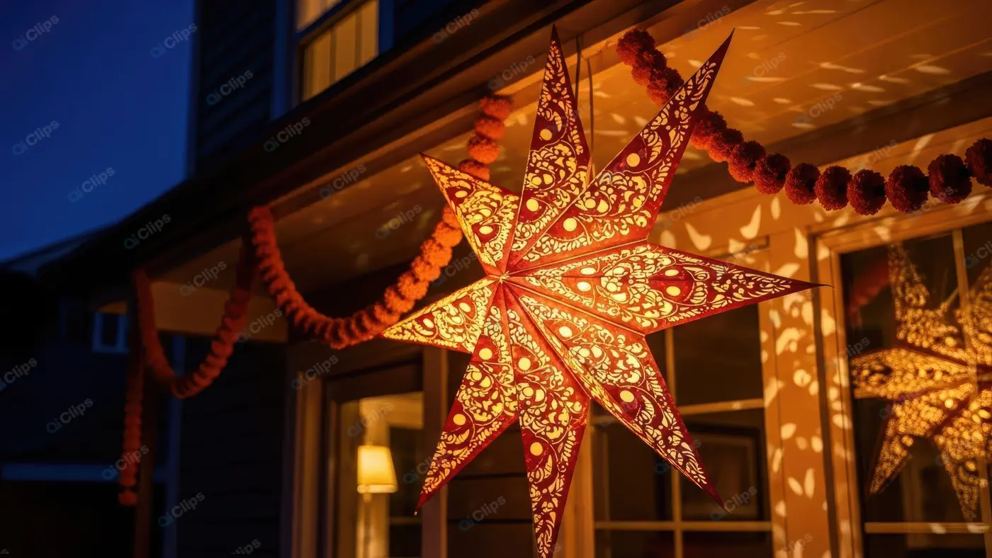 Intricate Festive Lantern Illuminating a Home