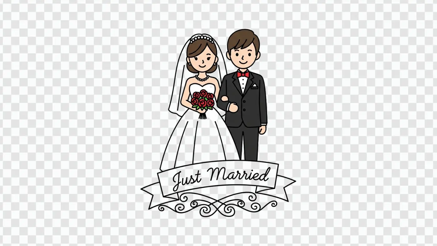 Charming Newlywed Couple Just Married Banner PNG Clipart