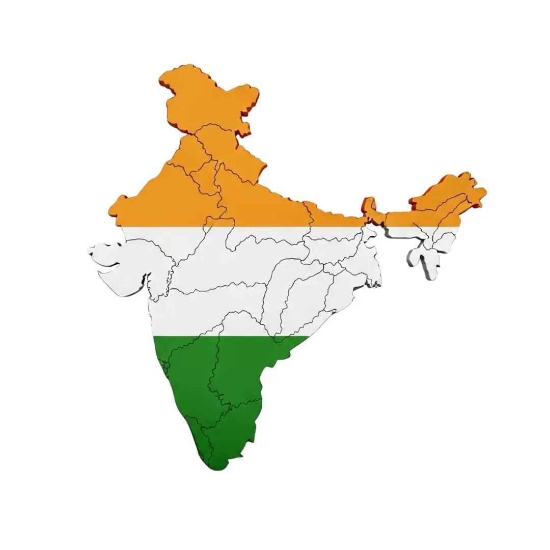 3D India Map with Tricolor Flag and States PNG