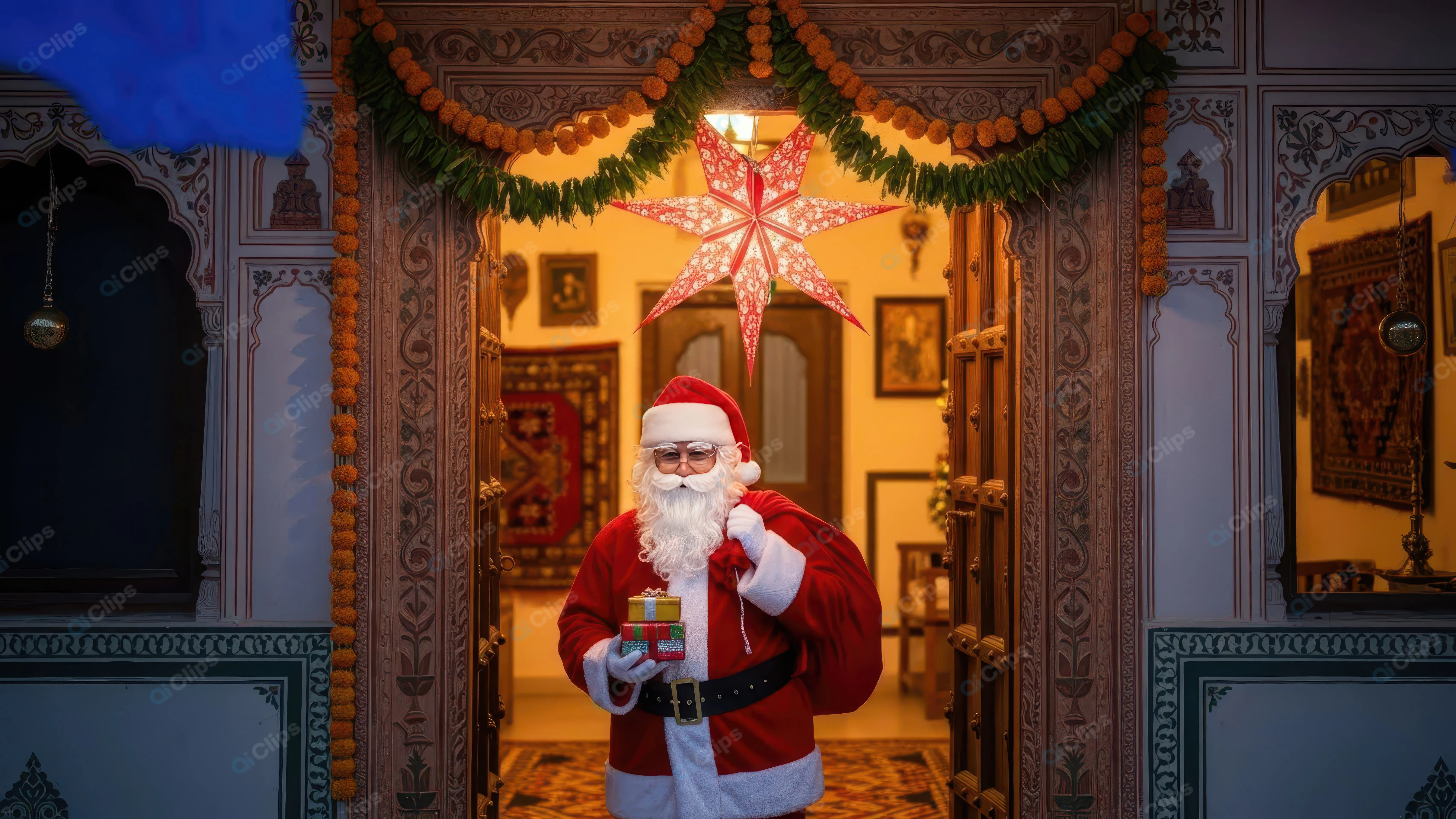 Santa Claus Arriving at an Indian Home