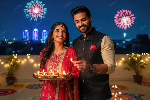Elegant Couple's Diwali Celebration