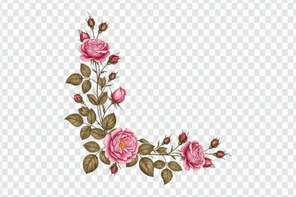 Vintage Pink Roses Floral Corner Frame Element PNG