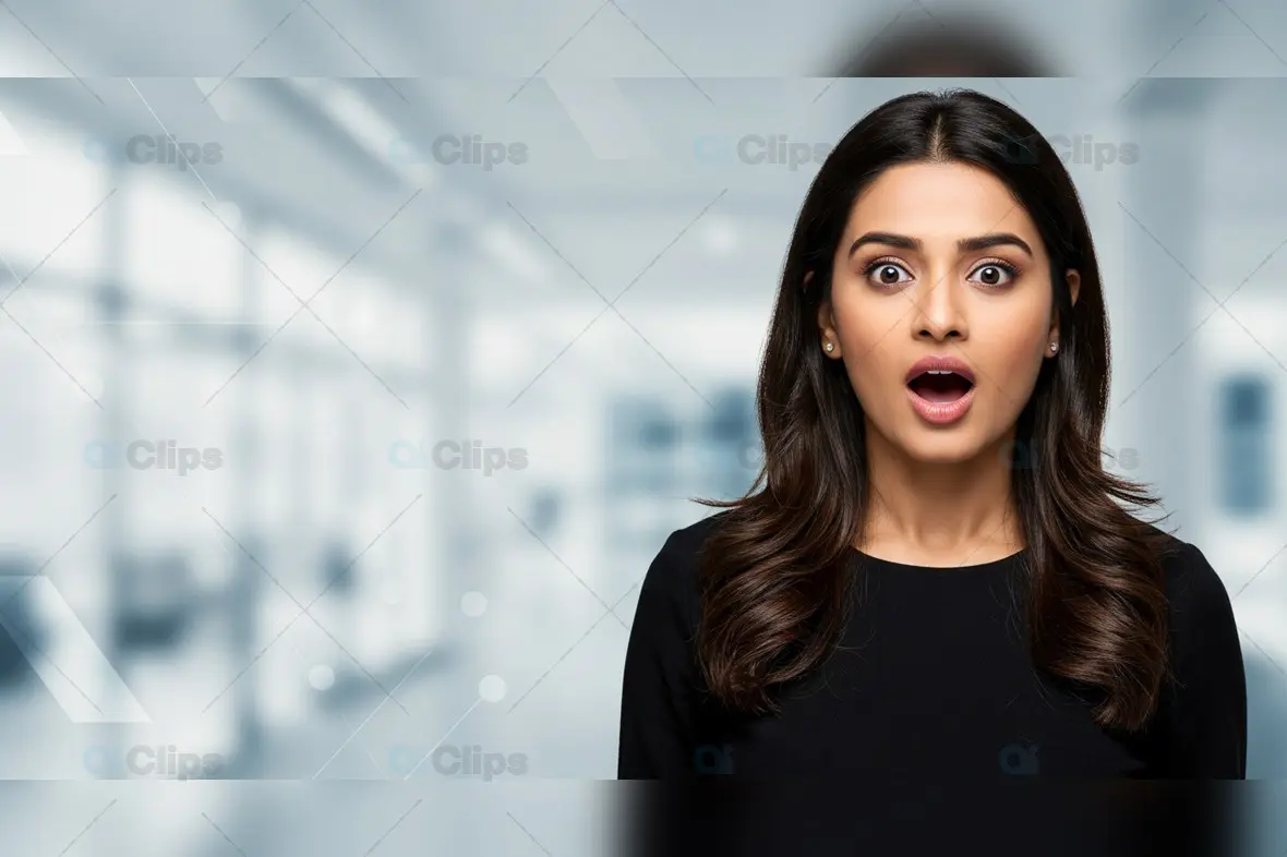 Shocked Indian Woman in Office Background
