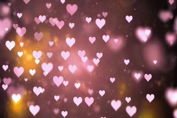 Floating Pink Hearts with Golden Bokeh Background Animation