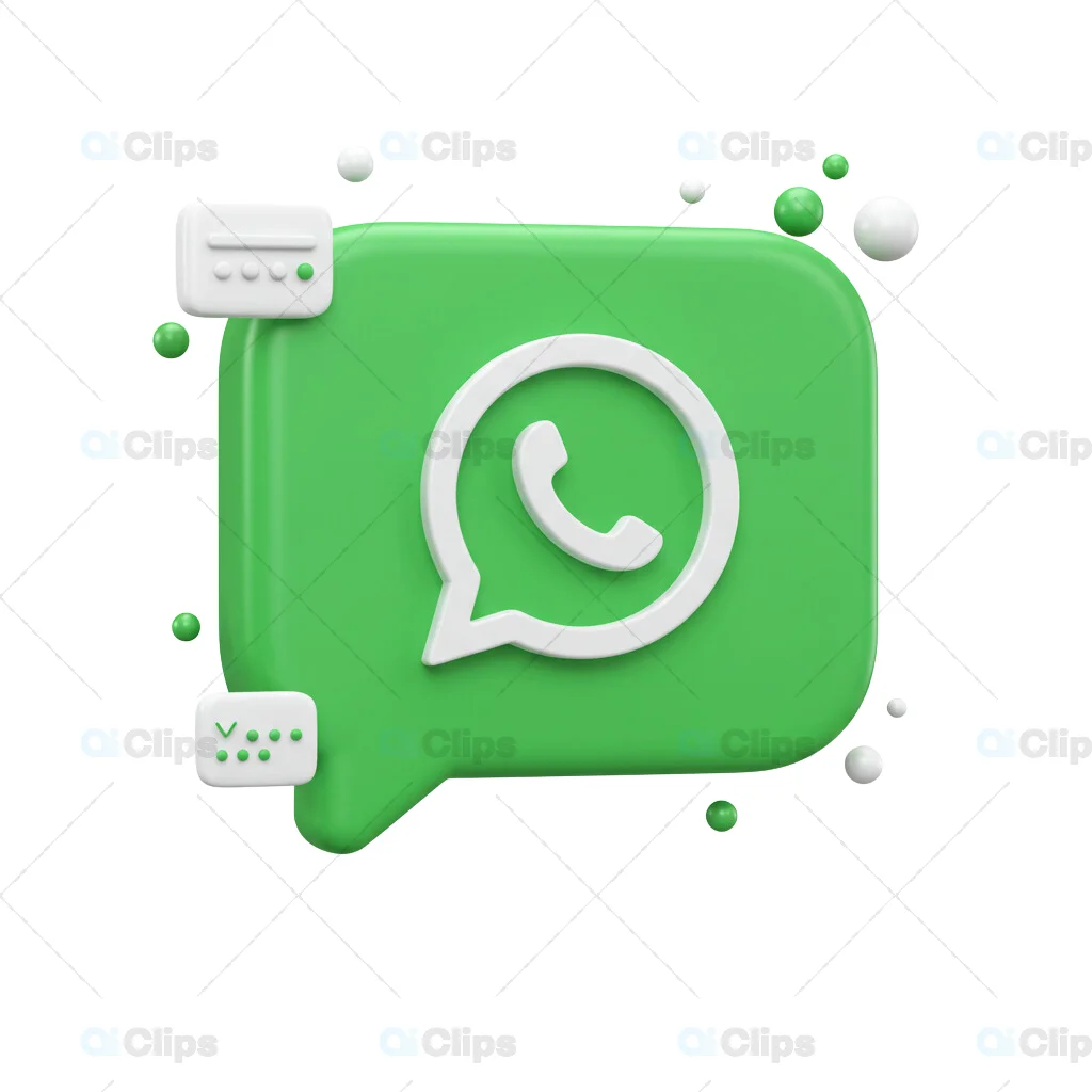 3D WhatsApp Logo with Floating Elements on Green Background