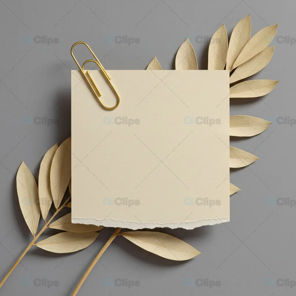 Minimal Beige Note with Golden Leaves and Paperclip