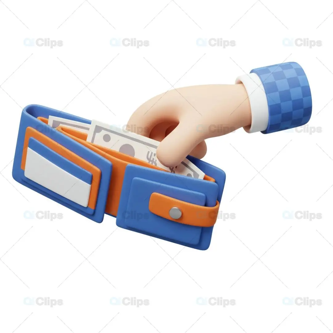 3D Wallet with Cash Illustration