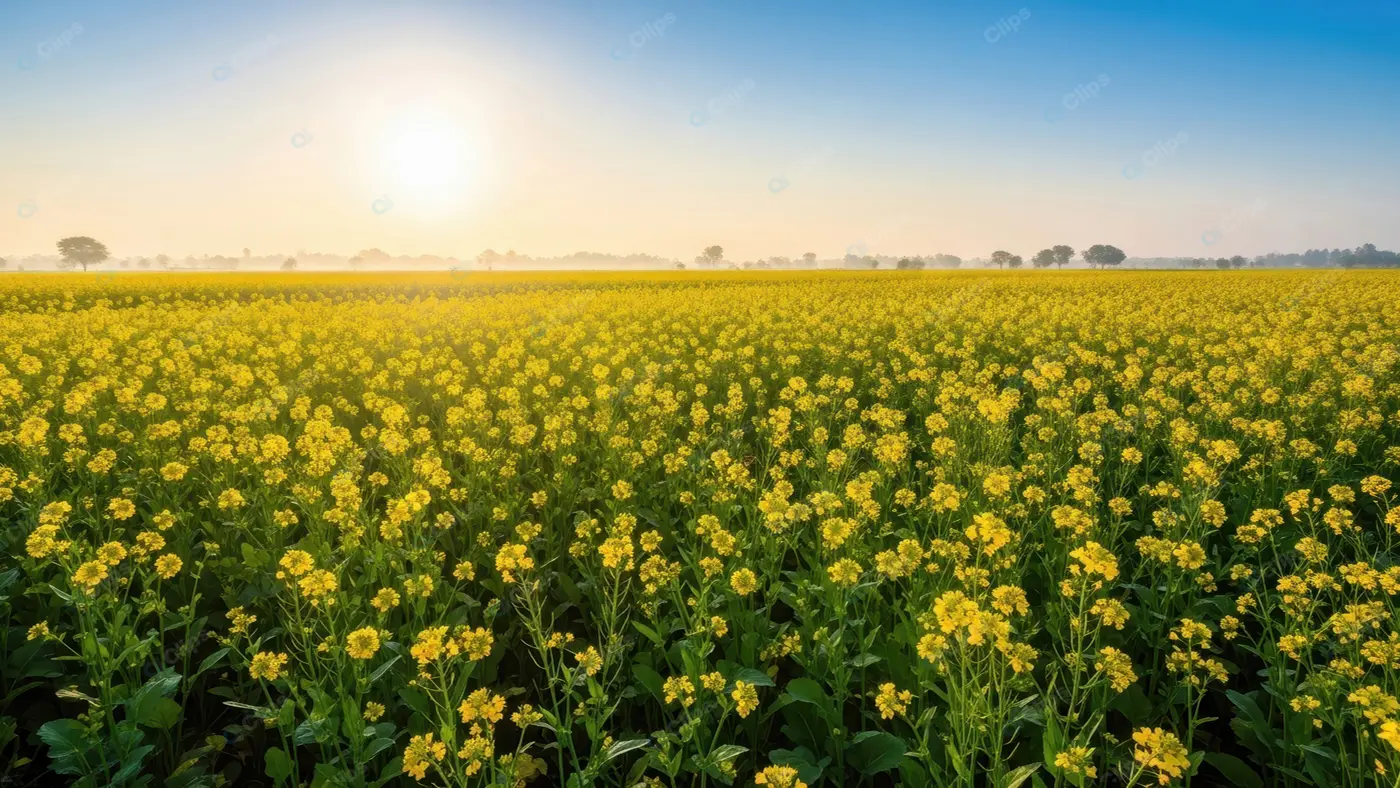 Vibrant Mustard Farm in Morning Light