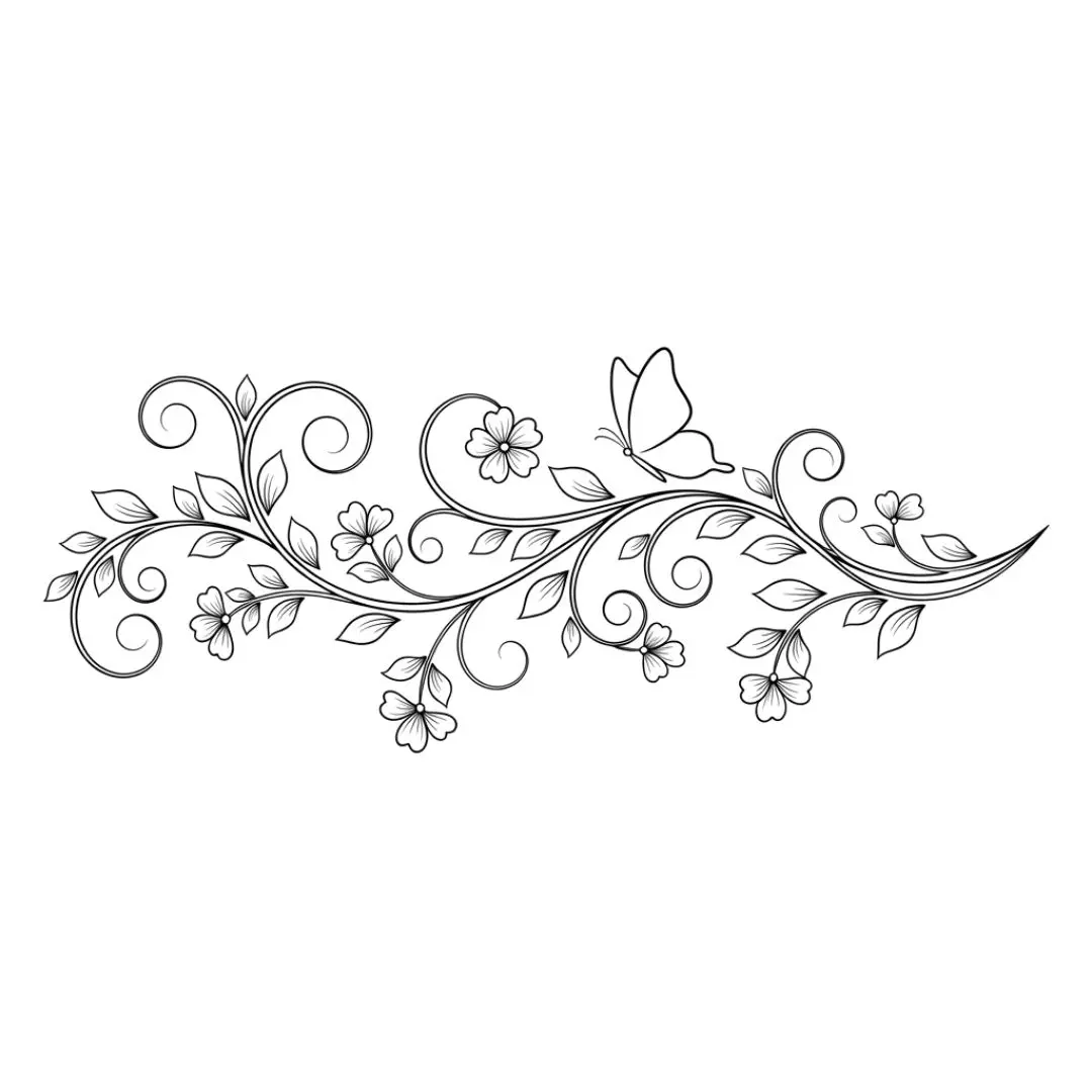 Subtle Embossed Floral Butterfly Vine Divider PNG Clipart