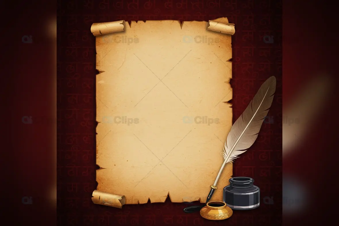 Vintage Parchment with Quill and Inkwell Template