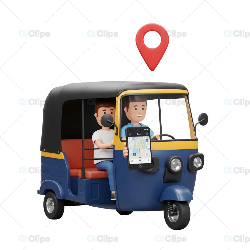 3D Auto Rickshaw with Uber App and GPS Pin
