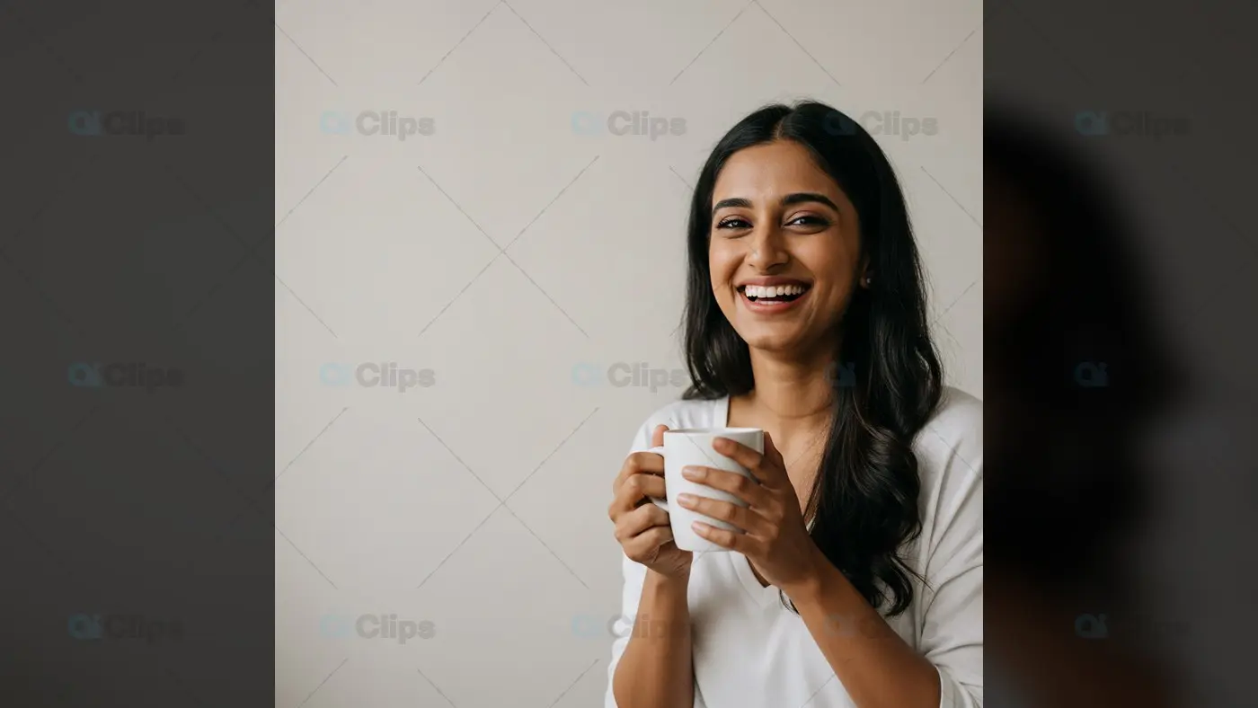Happy Woman Enjoying Coffee A Moment of Warmth and Joy