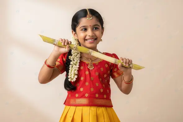 Joyful Indian Girl Celebrating Harvest Festival