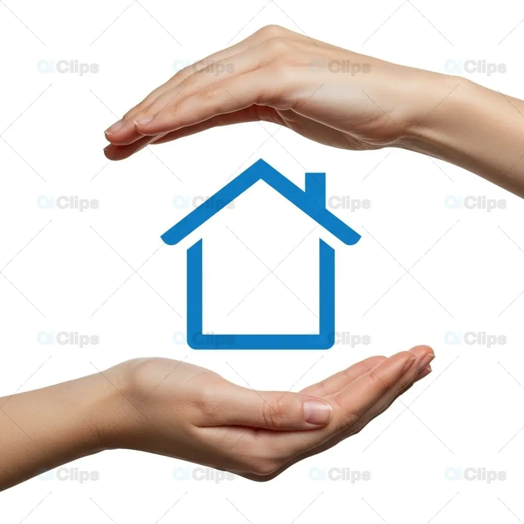 Protect Your Home: Hand Icon with Blue House PNG