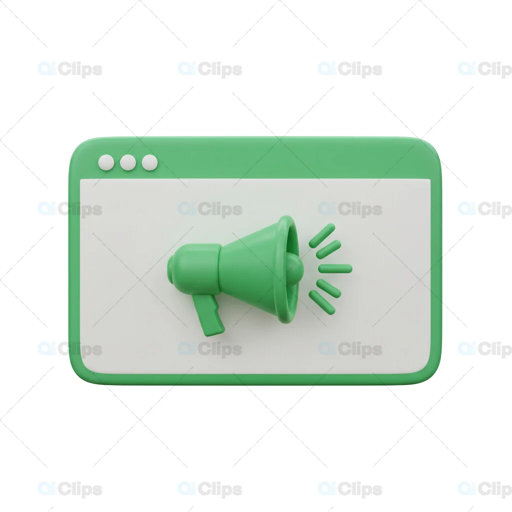 3D Megaphone Icon in Mint Green Browser Window