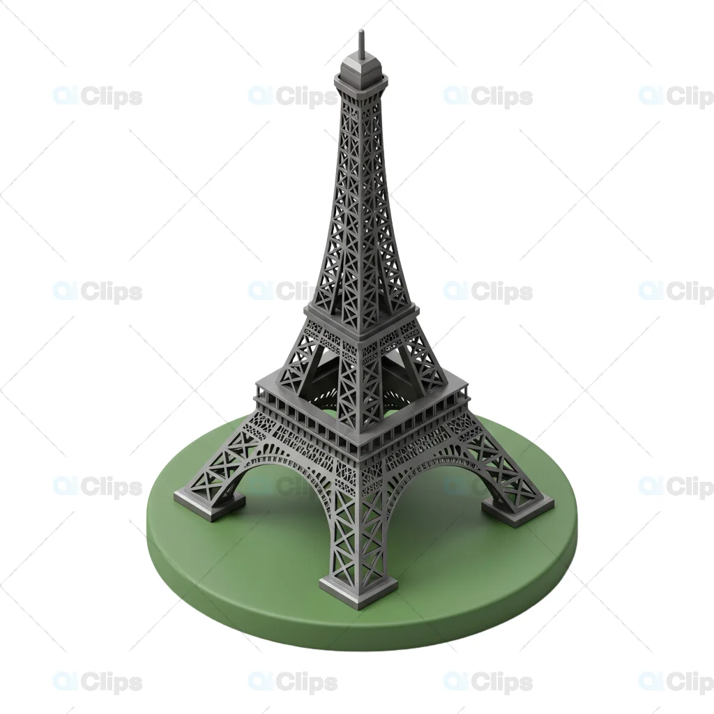 Isometric 3D Eiffel Tower on Circular Green Base