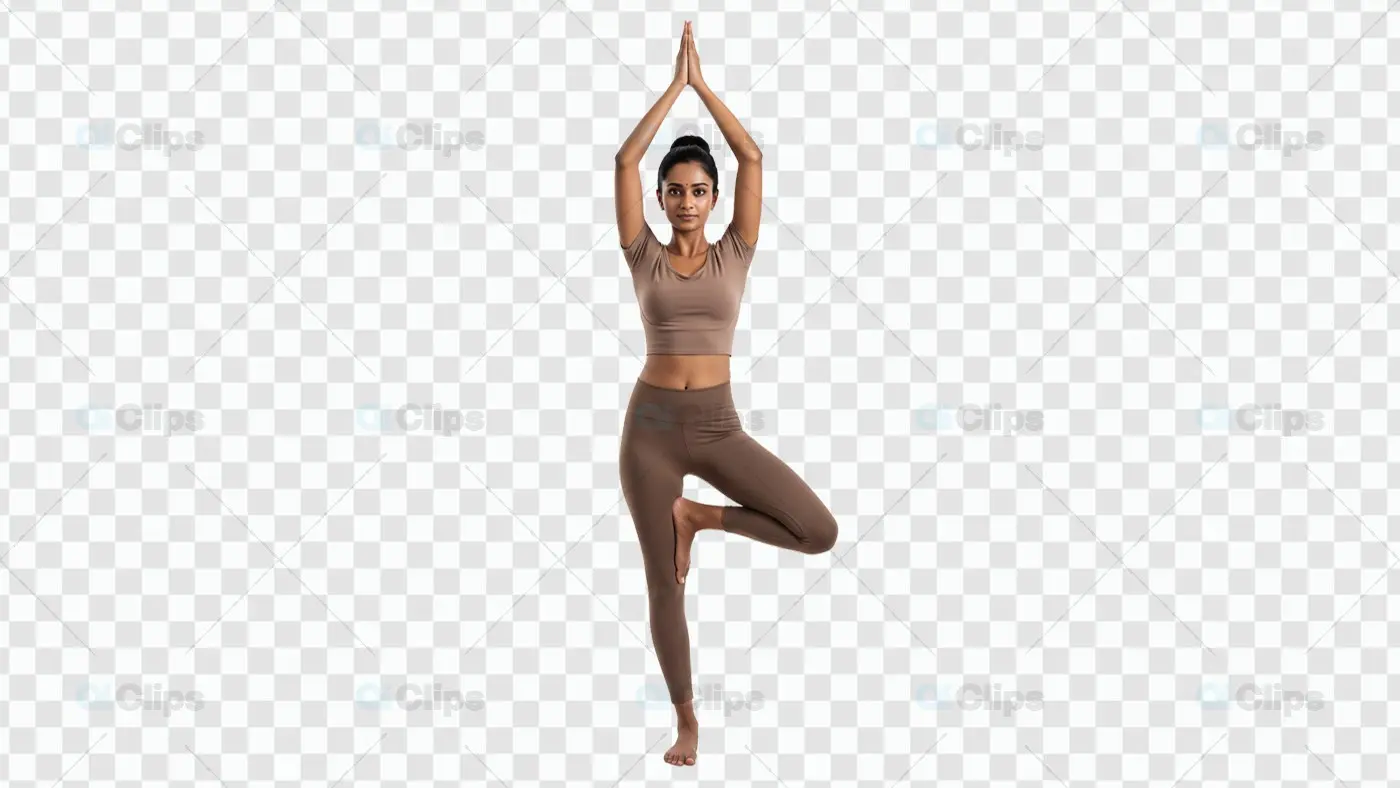 Tree Pose Yoga Position in Mocha Athletic Wear