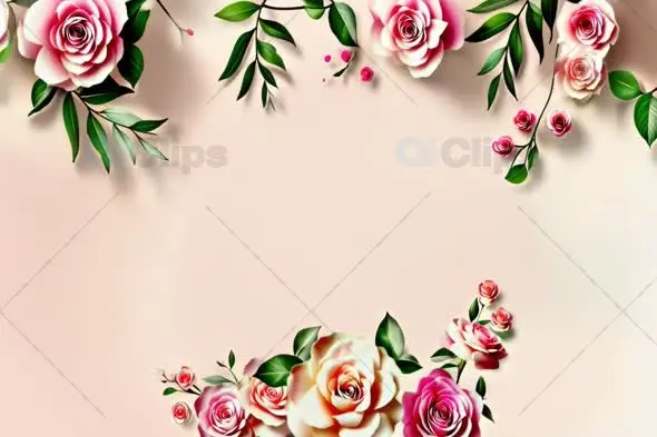 Elegant Pink Roses Frame Animation with Green Leaves