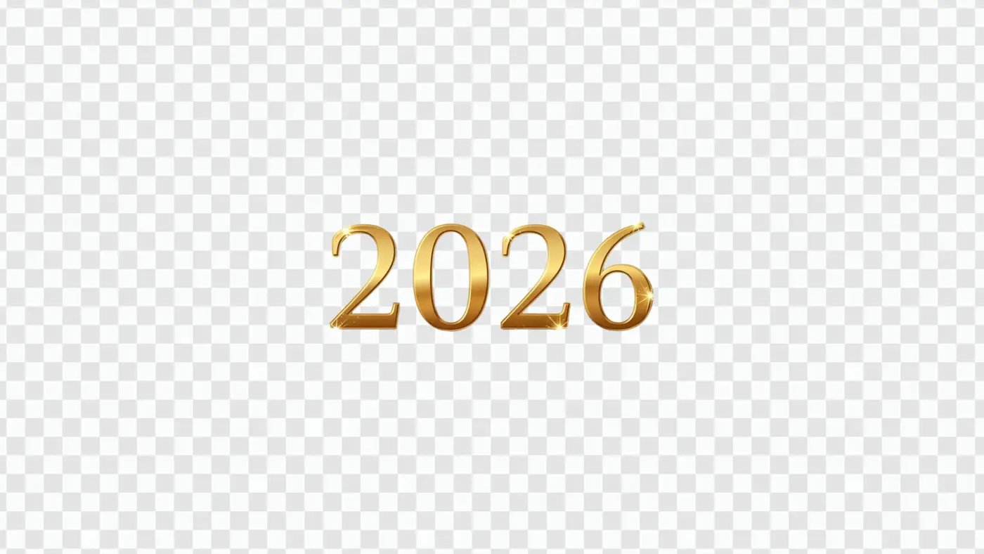 Elegant Sparkling Golden 2026 New Year Text Clipart PNG