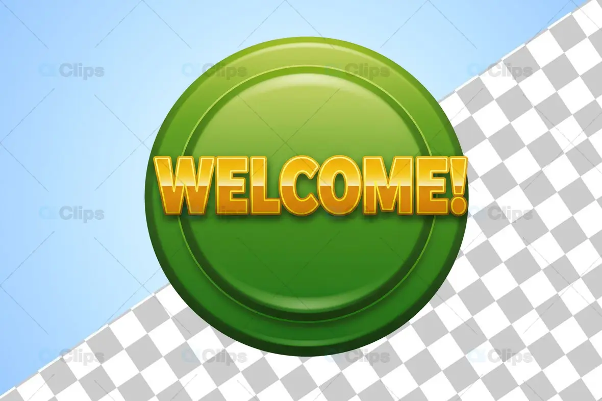 "Welcome!" Green Badge 3D Illustration