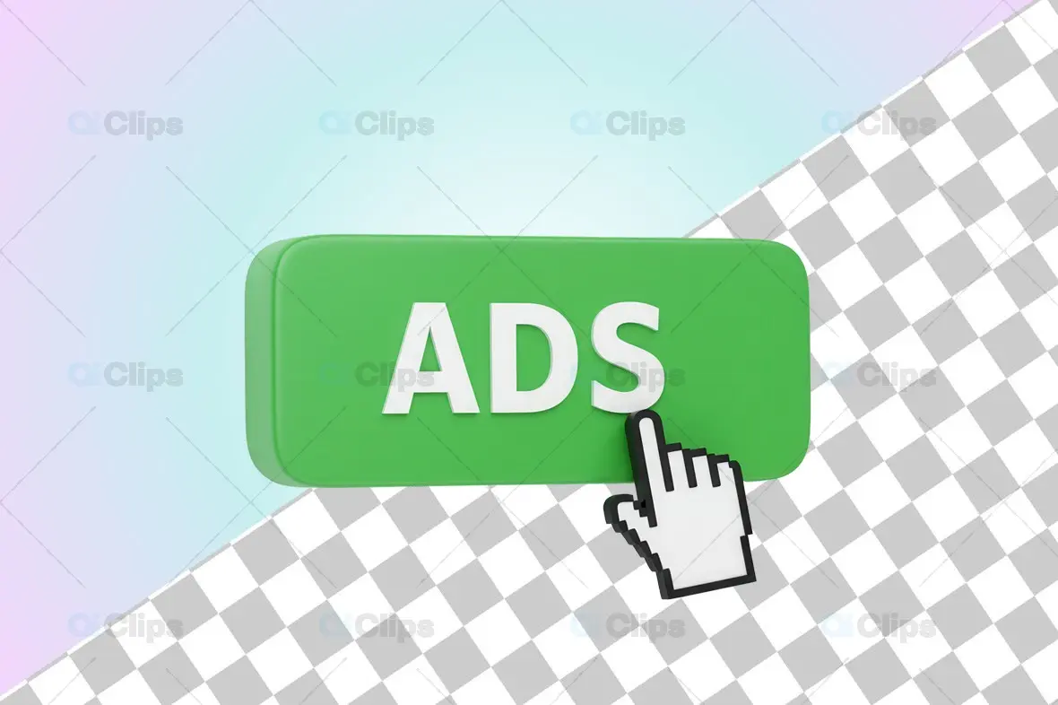 3D Green ADS Button with Clicking Cursor Icon