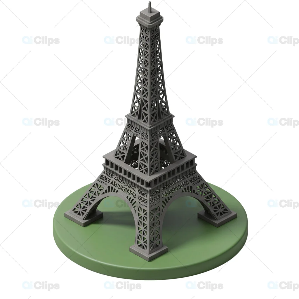 3D Eiffel Tower Model on Circular Green Base