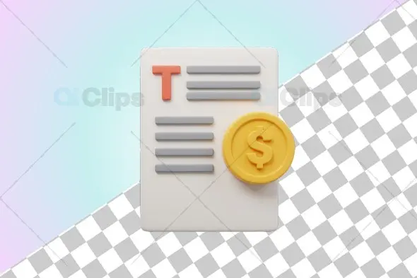 3D Financial Document with Dollar Coin Icon