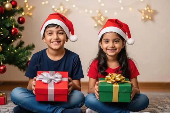 Young Indian Siblings Christmas Portrait