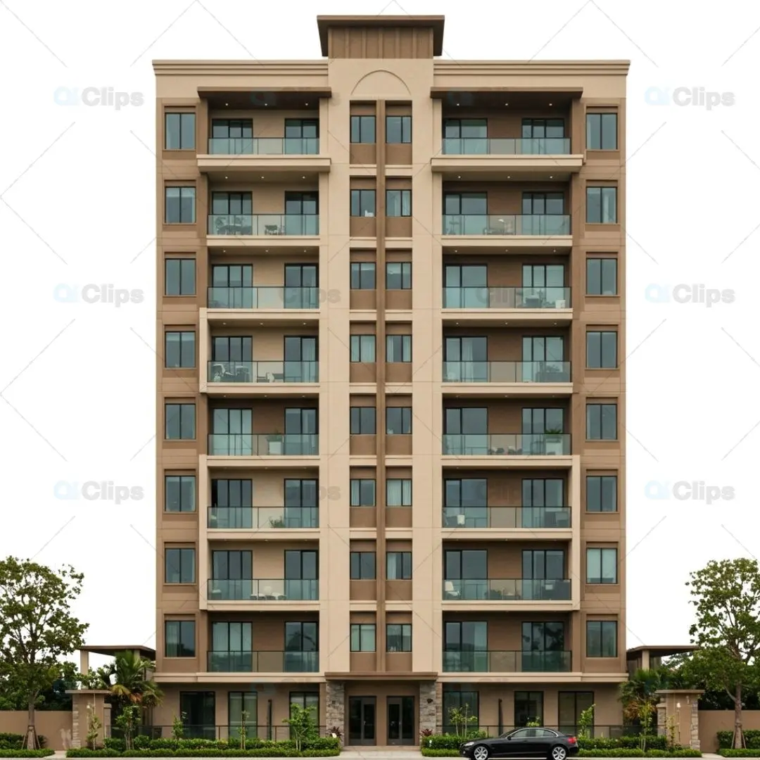Modern Apartment Building PNG with Transparent Background