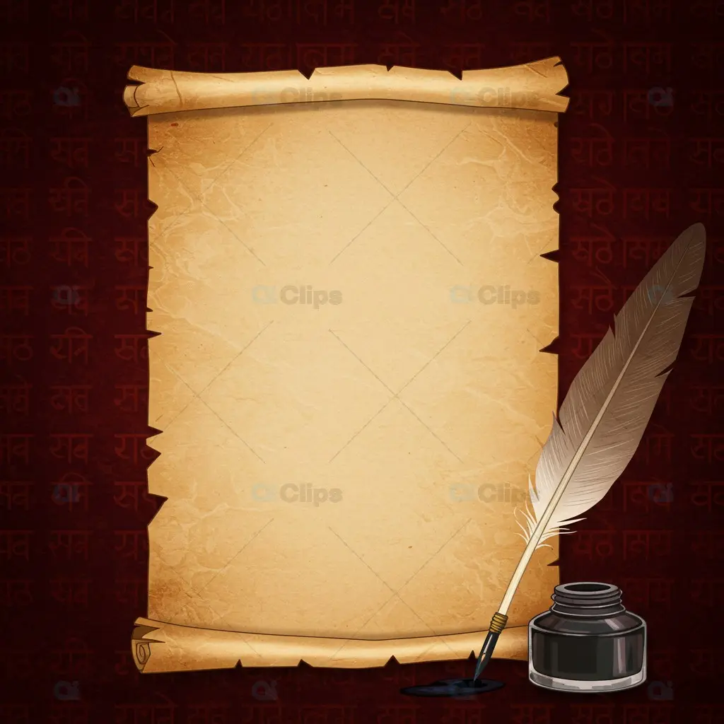 Vintage Parchment Scroll with Quill and Inkwell Template