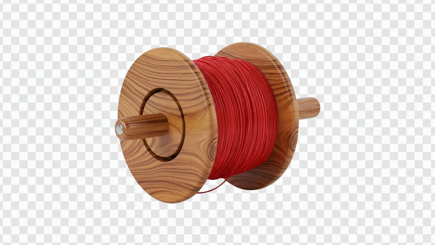 Wooden Kite Flying Spool Firki with Red Thread PNG