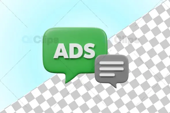 Green and Gray Speech Bubbles with "ADS" Icon 3D Illustration