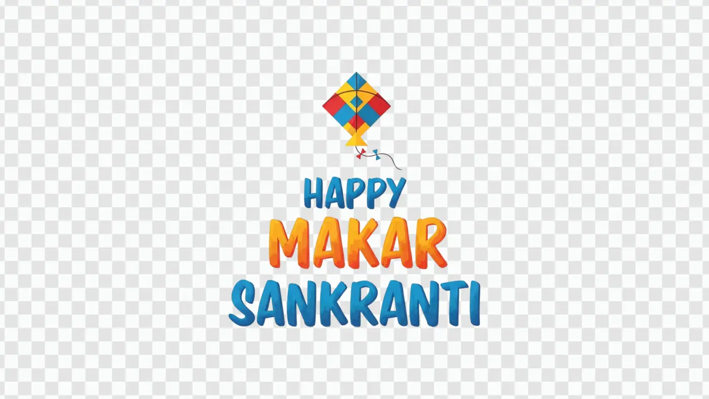 Happy Makar Sankranti Greeting with Colorful Kite PNG
