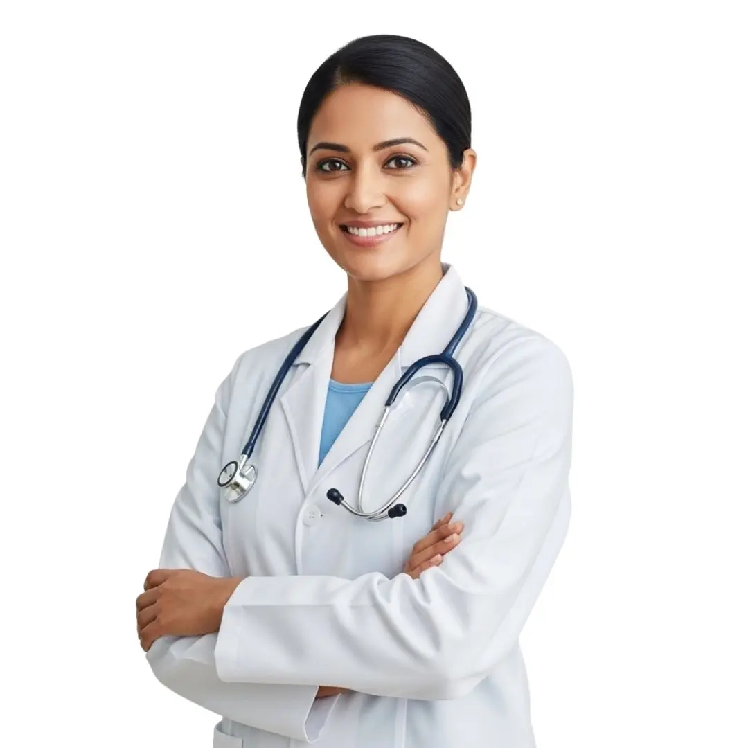 Confident Indian Female Doctor With Stethoscope Arms Crossed PNG